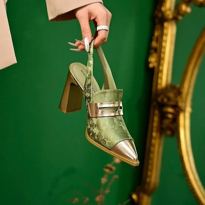 2025 Women Sandals Sexy Pointed Toe High Heels Print Random Shoes Summer Designer Dress Slingback Platform Mujer Zapatos Pumps