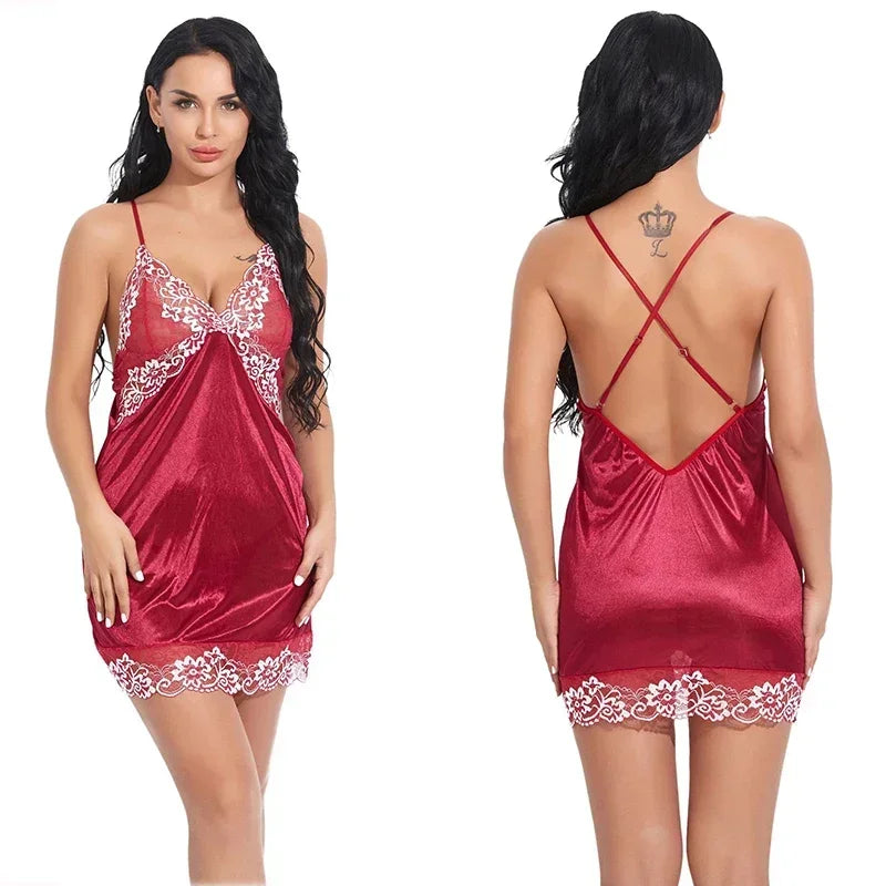 Women Nightgowns Satin Lace Sleepwear nightwear Pyjama Women home clothing sleepwear female Nightdress Sexy Lingerie