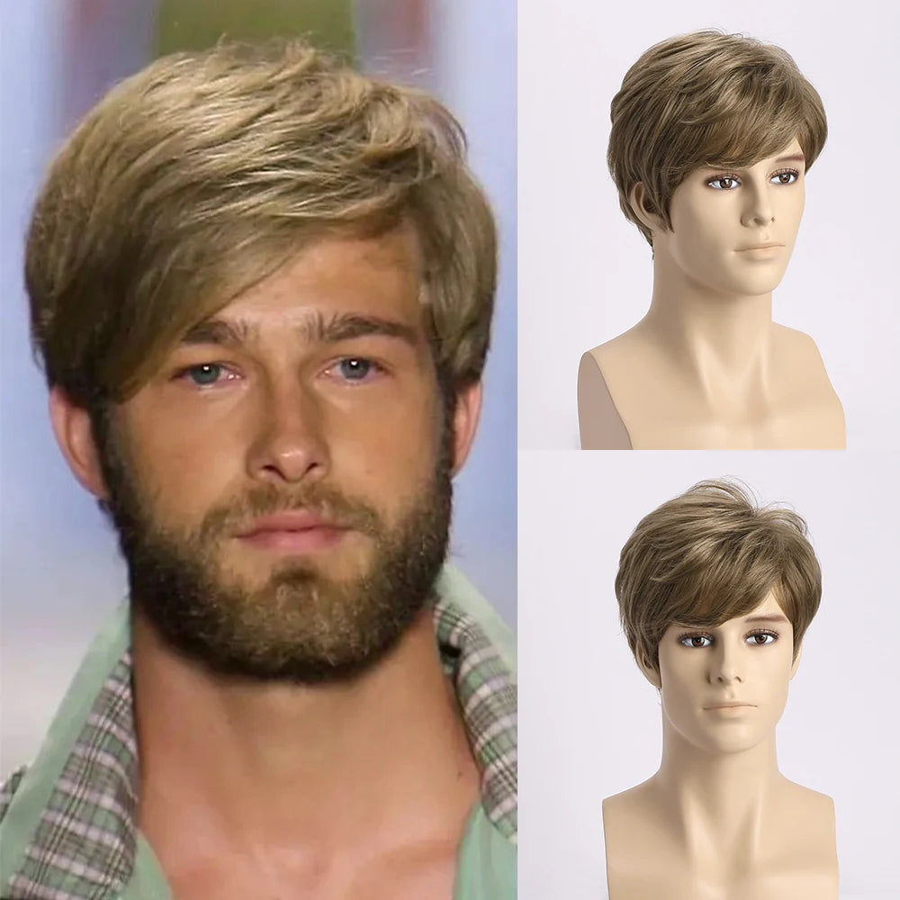 Short Natural Curly Hair For Male Young Men Heat Resistant Fiber Synthetic Wigs