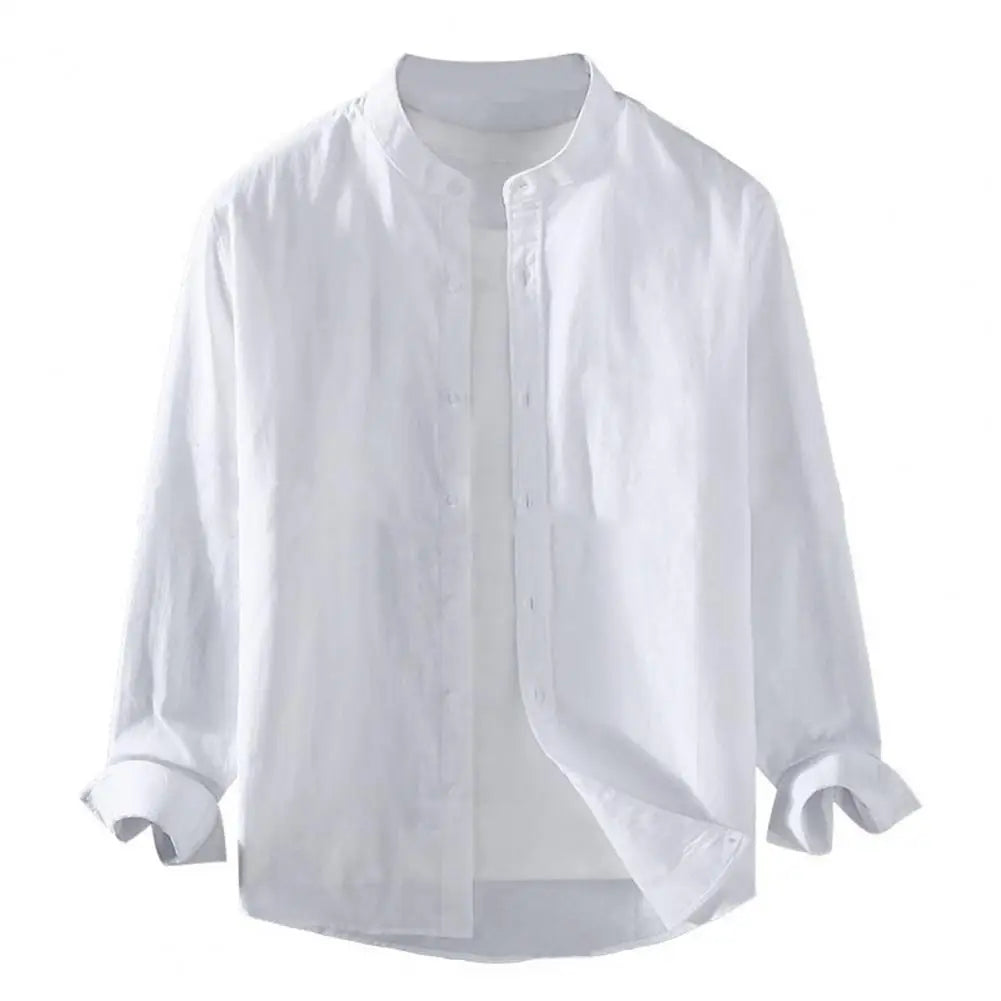 Men Shirt Men's Stand Collar Cardigan Shirt Solid Color Single-breasted Long Sleeves Soft Casual Coat for Fall Plus Size Mid