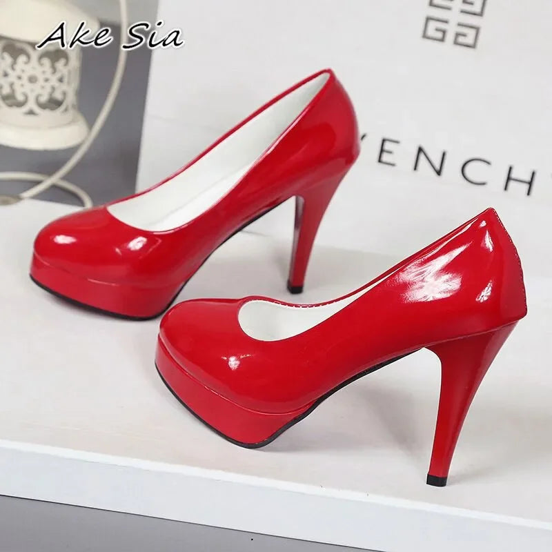 2024 Women's High-heeled Shoes Sexy Round Toe Women's Platform Heeled Shoes Patent Leather Party Dress Ladies Shoes Plus Size