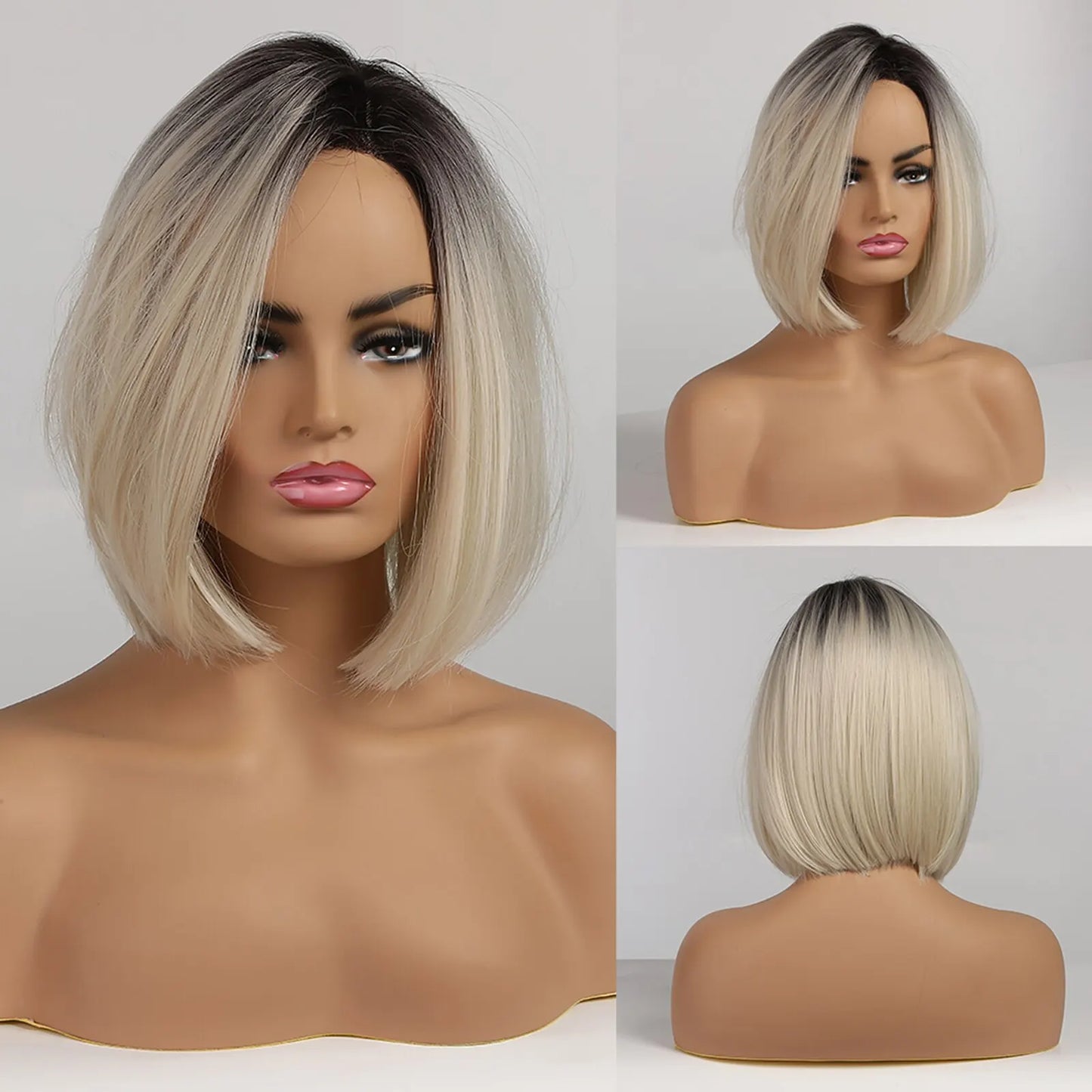 Short Pixie Cut Synthetic Wigs For Women Brown Mixed Blonde Wigs With Bangs Natural Looking Daily Use Hair Heat Resistant Fiber