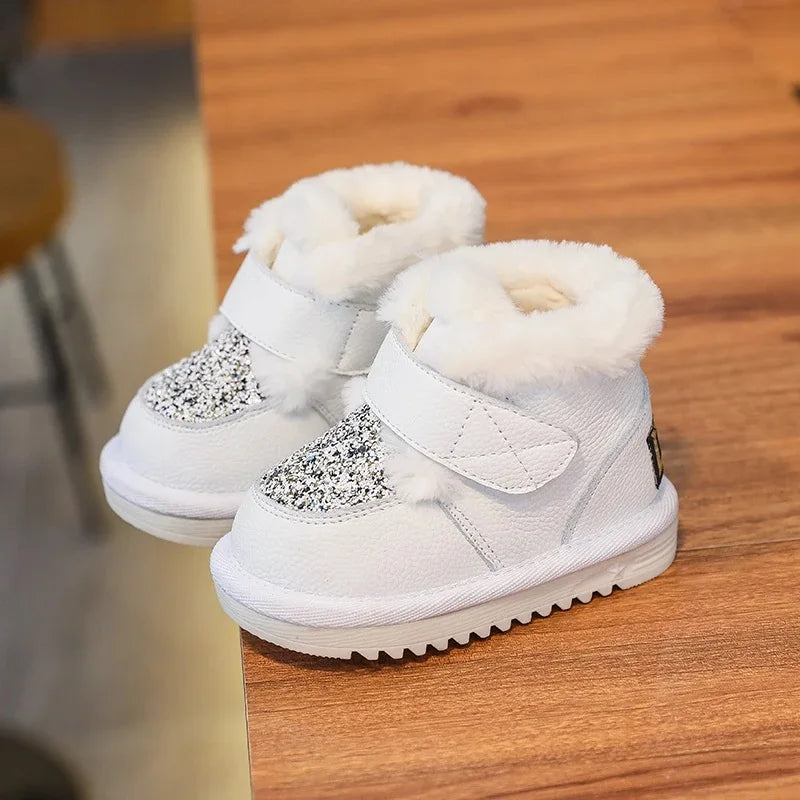 Children Winter Shoes for Baby Girls Snow Boots Infant Toddler Shoes Genuine Leather Soft-soled Anti slip Kids Plush Boots