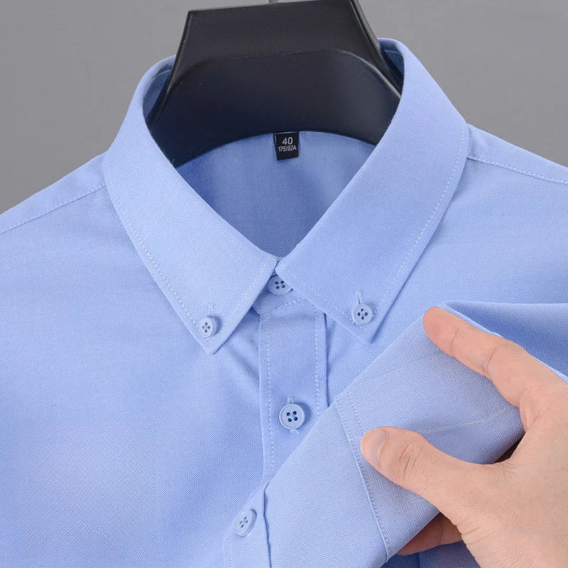 New Quality Anti-Wrinkle Men Shirt Long Sleeves Dress Shirts For Men Slim Fit Camisa Social Business Blouse White Shirt S-4XL