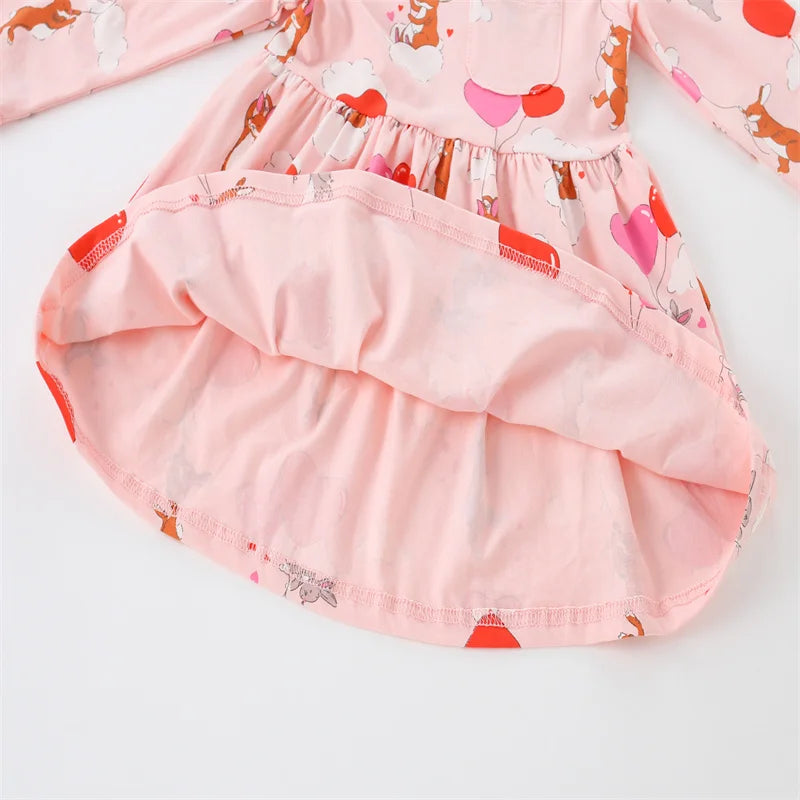 Jumping Meters 2-7T Long Sleeve Princess Girls Dresses Hearts Children's Clothes Party Fashion Kids Frocks