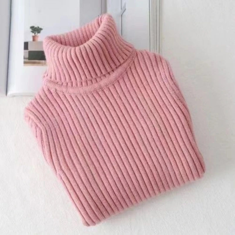 Autumn Winter Turtleneck Knitted Pullover Sweaters for Kids Girls Boys Bottom Knitwear 1-10Yrs Children's Clothes
