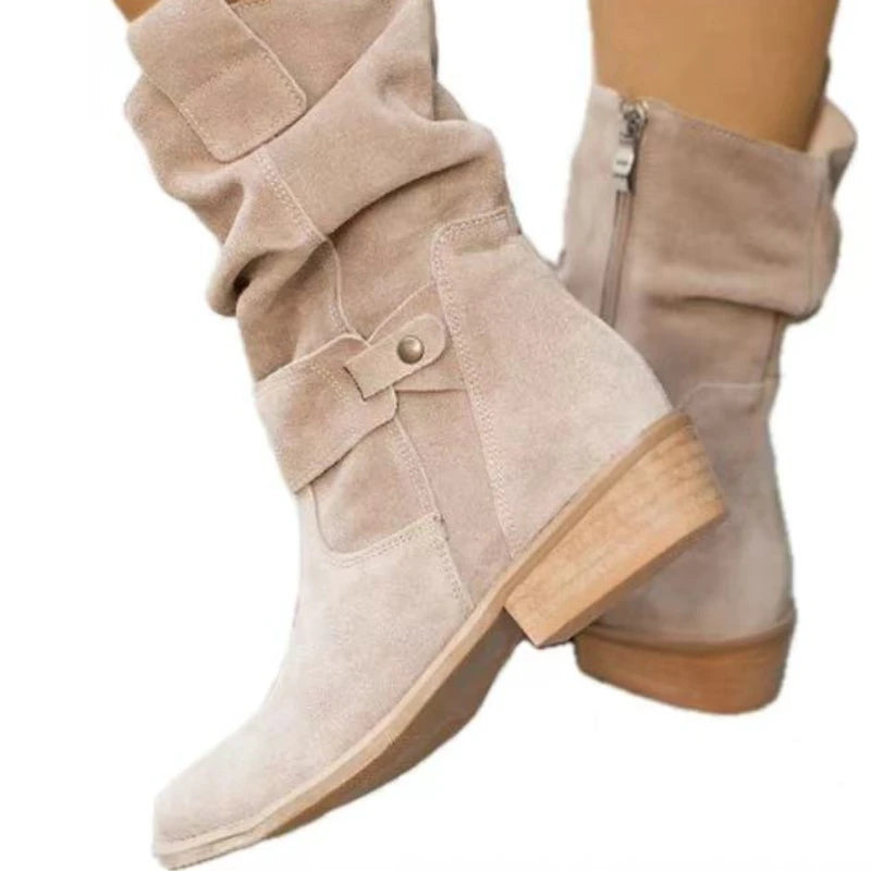 Winter New Women's Boots Large Low Heel 40-43 Suede Ankle Boots for Women Brown Long Boots