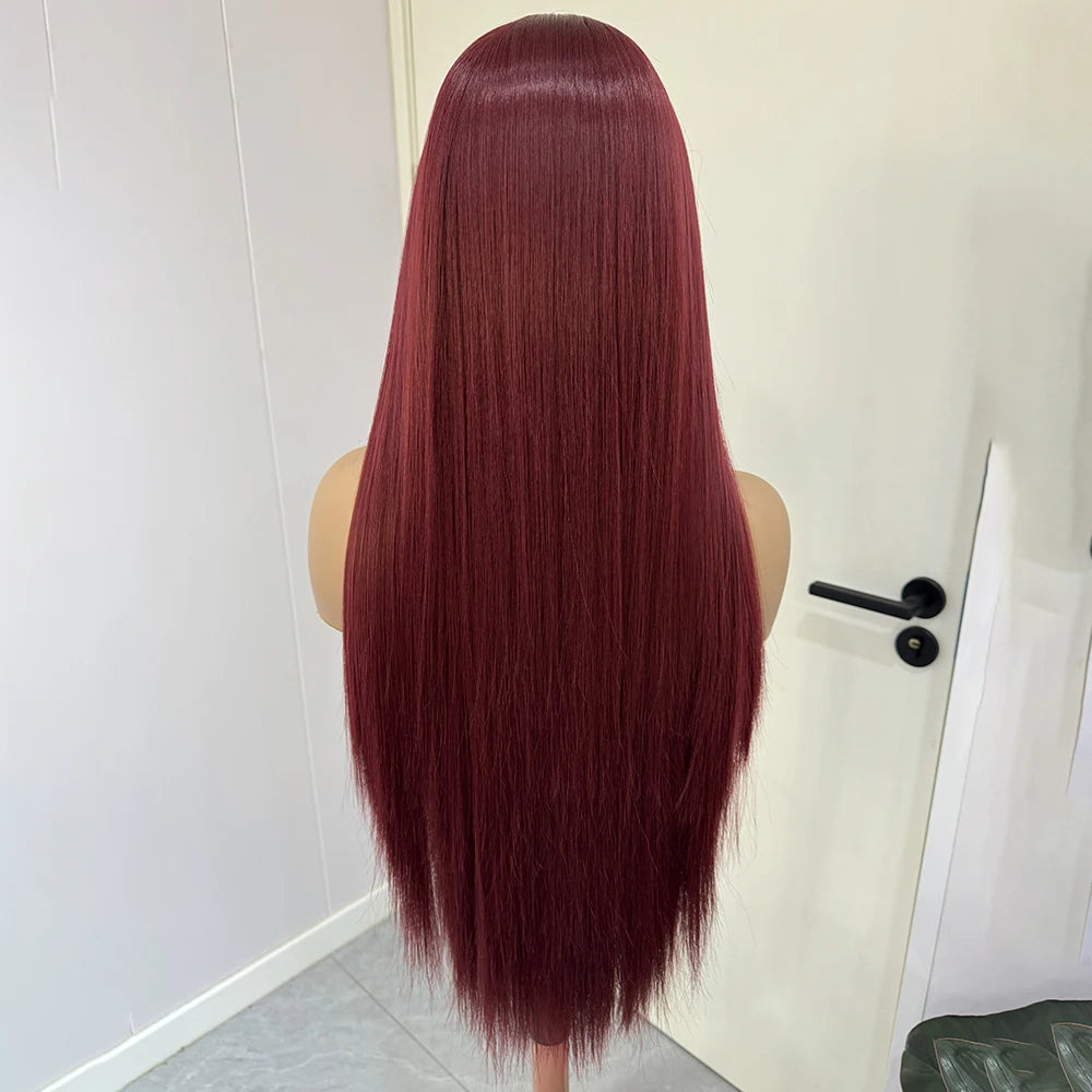 Burgundy Wigs Long Straight Synthetic Hair Wine Red Wig Straight Lace Wigs for Women Frontal Lace Wig Heat Resistant Daily Wear