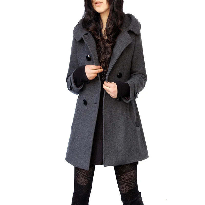 Chic Winter Coats and Jackets Women 2025 Winter Hooded Woolen Coat Wool Windbreaker Double-breasted Maxi Jacket Y2k Streetwear