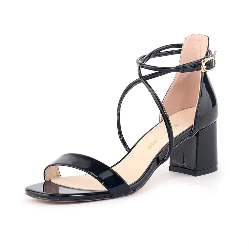 2025 Summer Women Sandals Fashion Sexy Open Toes Thick High Heels Pumps Ankle Strap Work OL Party Dress Wedding Party Shoes