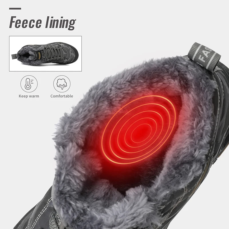 Winter Men's Snow Boots 2025 New Style Platform Warm Fur Ankle Boots Camo Design Plush Outdoor Non-slip Hiking Cycling Shoes