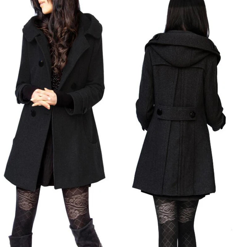 Chic Winter Coats and Jackets Women 2025 Winter Hooded Woolen Coat Wool Windbreaker Double-breasted Maxi Jacket Y2k Streetwear