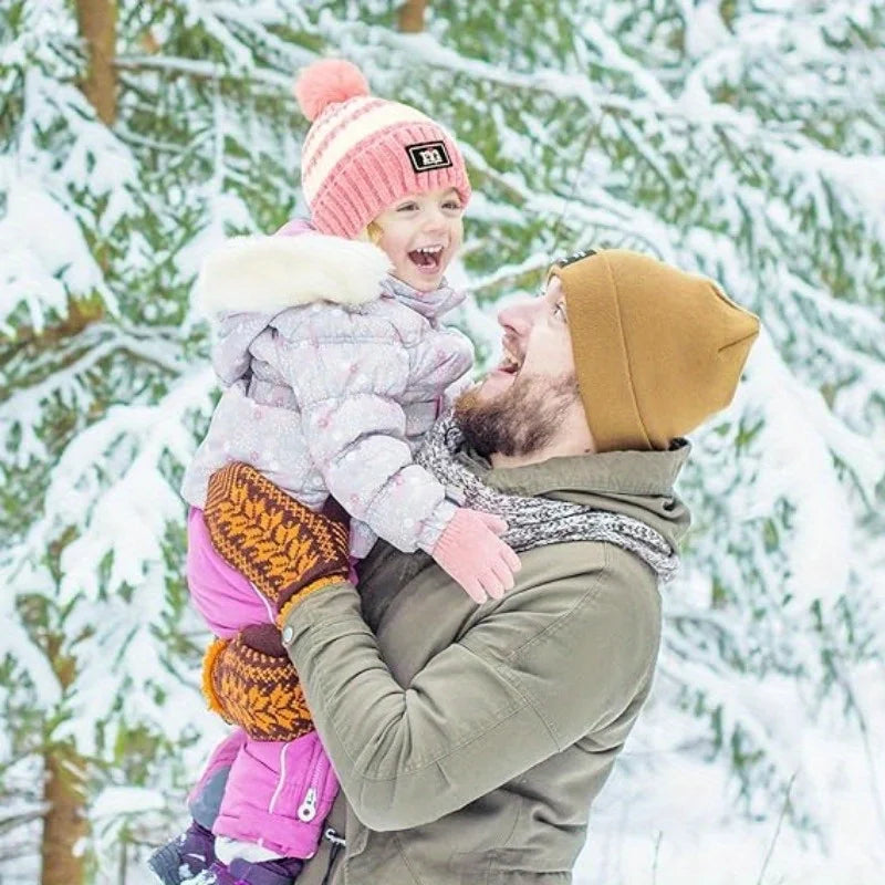 Children's winter hat scarf glove set, warm hat with neck warm gloves hat scarf suitable for girls and boys 6-14 years old.