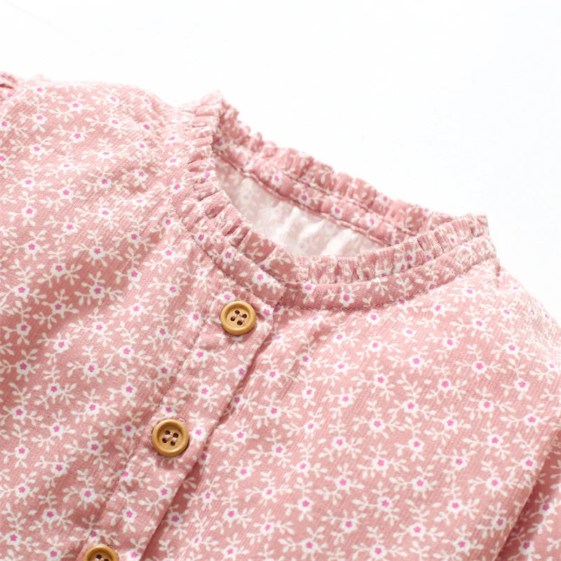 Jumping Meters Princess Girls Dresses Florals Buttons Children's Clothing Autumn Spring Baby Costume Frocks Costume