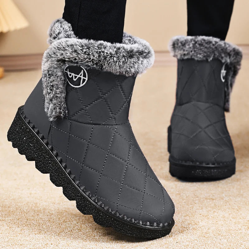 Winter Women's Waterproof Snow Boots Thick-soled Plush Cotton Boots Warm Non-slip Outdoor Mid-size Women's Cotton Shoes