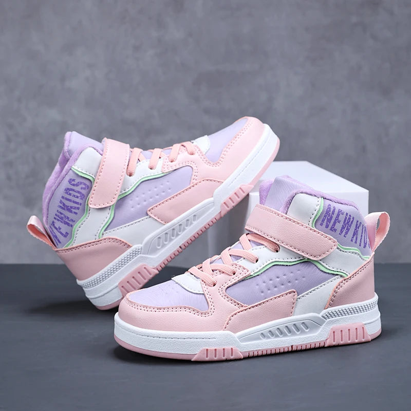 Winter plush and warm children's shoes, fashionable and trendy casual high top board shoes