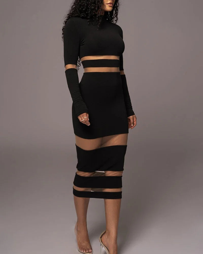 Evening Party Club Bodycon Maxi Dress for Women Spring Autumn Sexy Off Shoulder Lace Patch Long Sleeve Midi Dress
