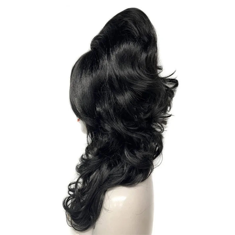 Vintage Wig Long Wavy Black Wig Big Bouffant Beehive Wigs for Women for 50s 80s Costume