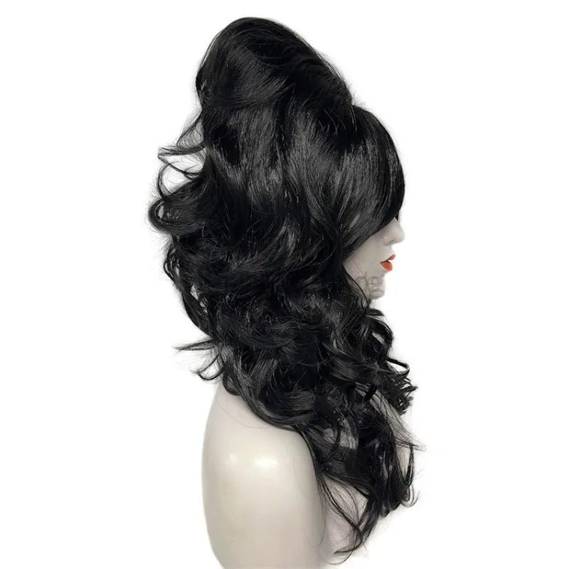 Vintage Wig Long Wavy Black Wig Big Bouffant Beehive Wigs for Women for 50s 80s Costume