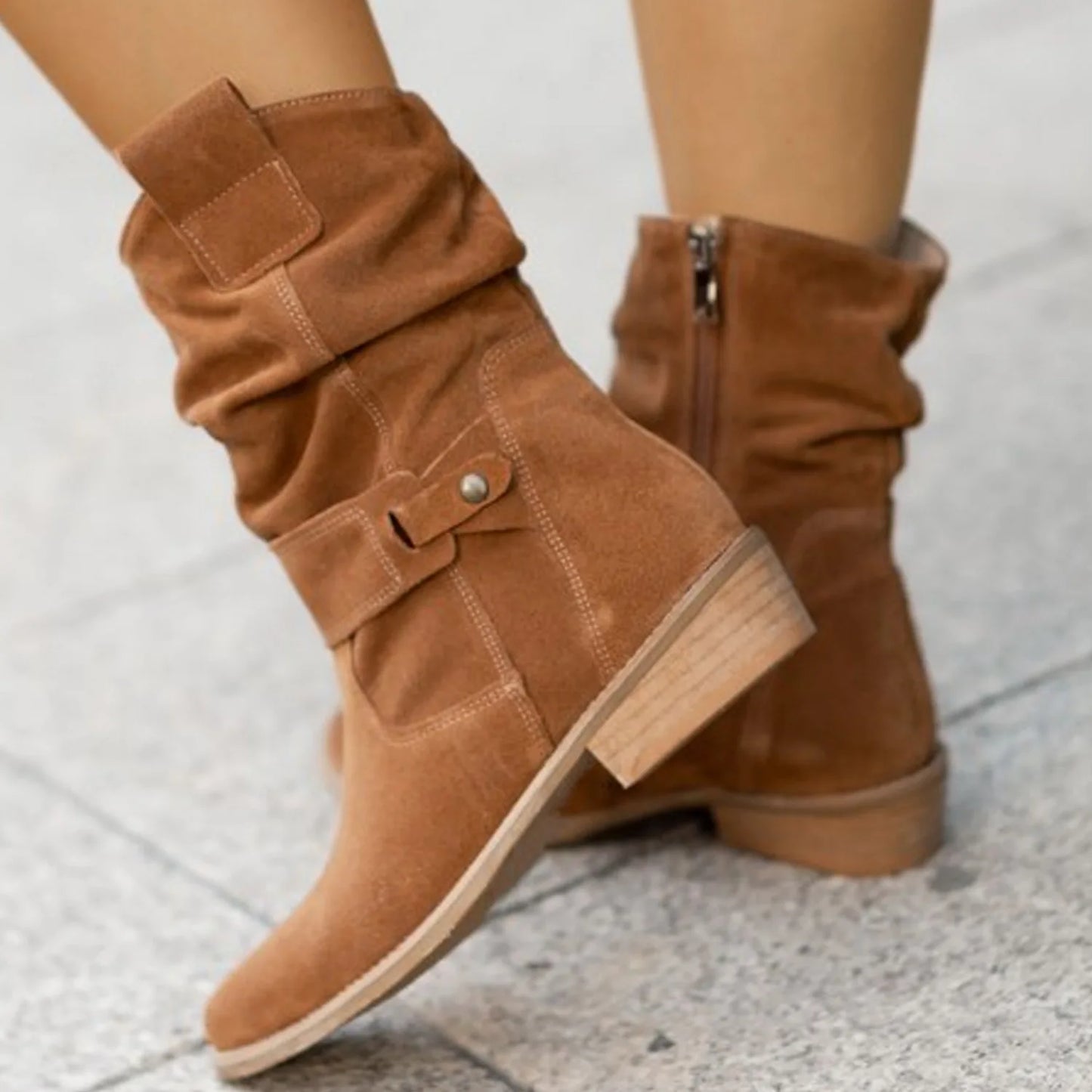 Winter New Women's Boots Large Low Heel 40-43 Suede Ankle Boots for Women Brown Long Boots