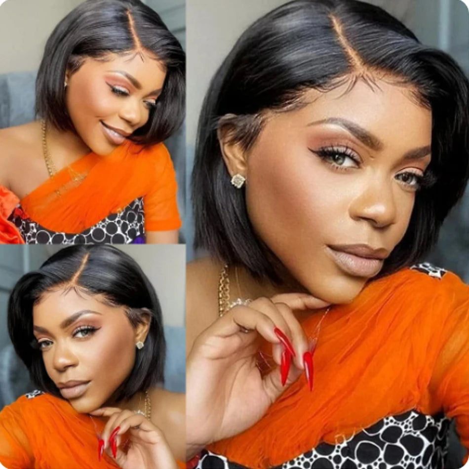 100% Human Hair 13X1 Short Pixie Cut Wigs Straight Bob HD Transparent Lace Frontal Wigs For Black Women 250Density Perruque
