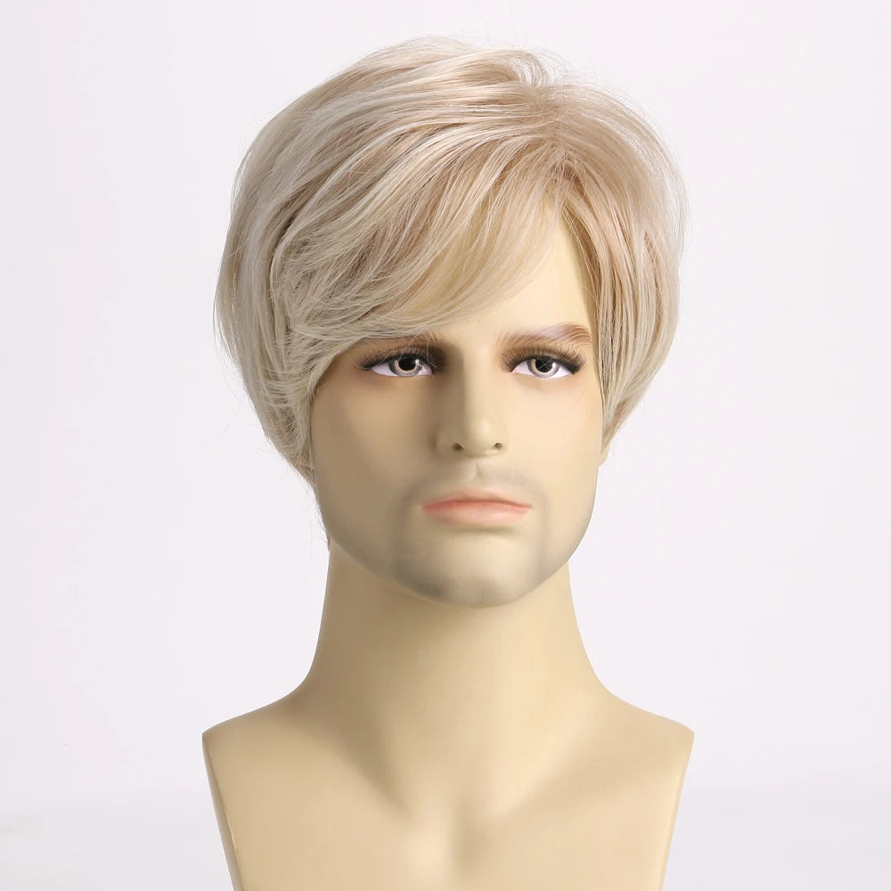 Synthetic Short Curly Wig for Men Blonde Wave Wigs Heat Resistant Fiber For Halloween Party Daily Cosplay Concert