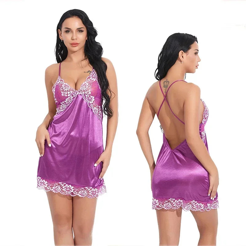 Women Nightgowns Satin Lace Sleepwear nightwear Pyjama Women home clothing sleepwear female Nightdress Sexy Lingerie