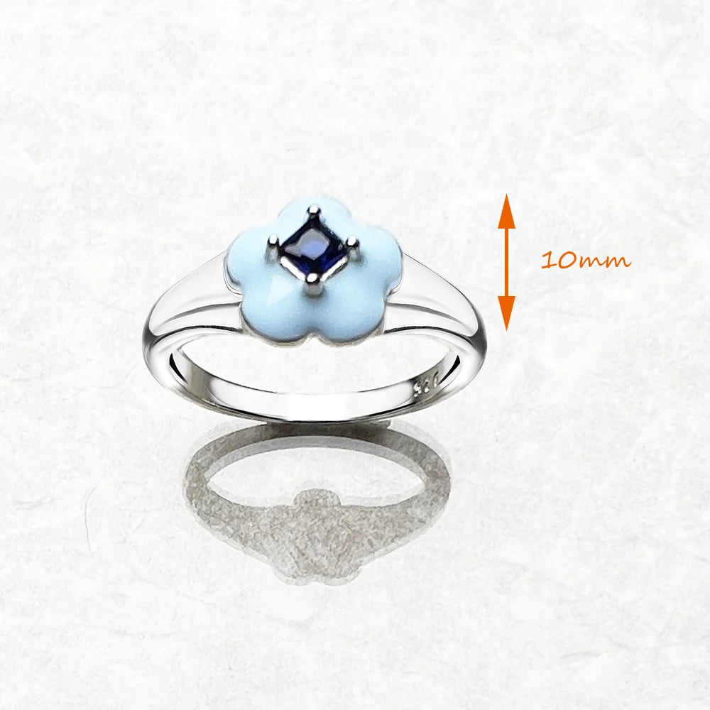 Ring Blue Flower Europe Style Fine Jewerly For Women Winter Brand New Trendy Gift In Real 925 Sterling Silver