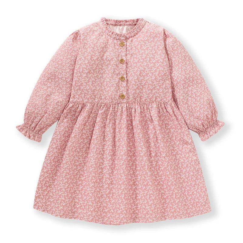 Jumping Meters Princess Girls Dresses Florals Buttons Children's Clothing Autumn Spring Baby Costume Frocks Costume