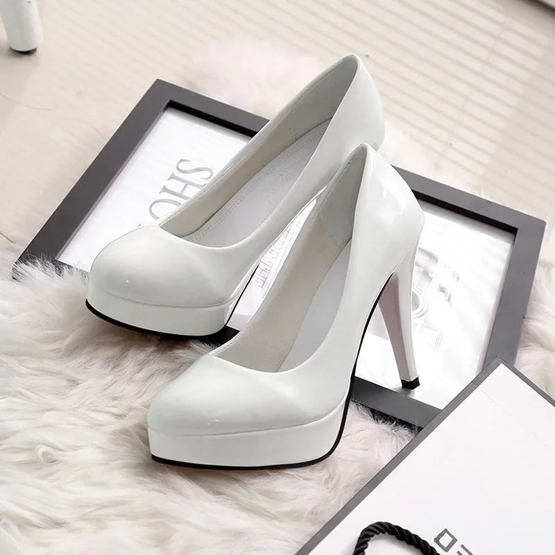 2024 Women's High-heeled Shoes Sexy Round Toe Women's Platform Heeled Shoes Patent Leather Party Dress Ladies Shoes Plus Size