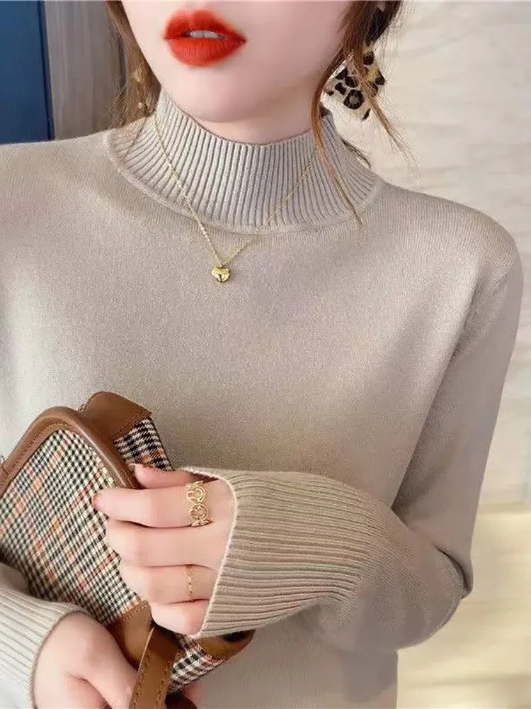 Autumn Winter Chic Bottom Sweaters Women Fashion Turtleneck Pullover Loose Long Sleeve Knitted Jumpers Soft Warm Pull Femme Top