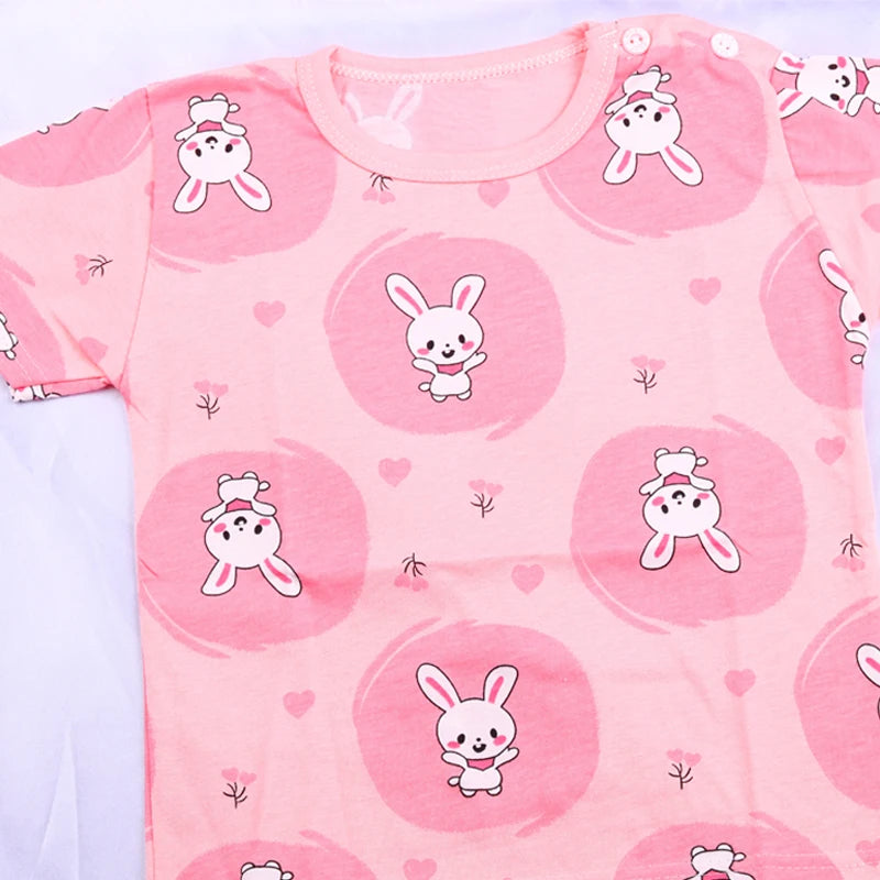 Summer Baby Girl's Short Sleeved Suit Cartoon Rabbit Cotton Children Girls Sleepwear T-shirt+shorts 2Pcs Kids Sets Pyjamas 