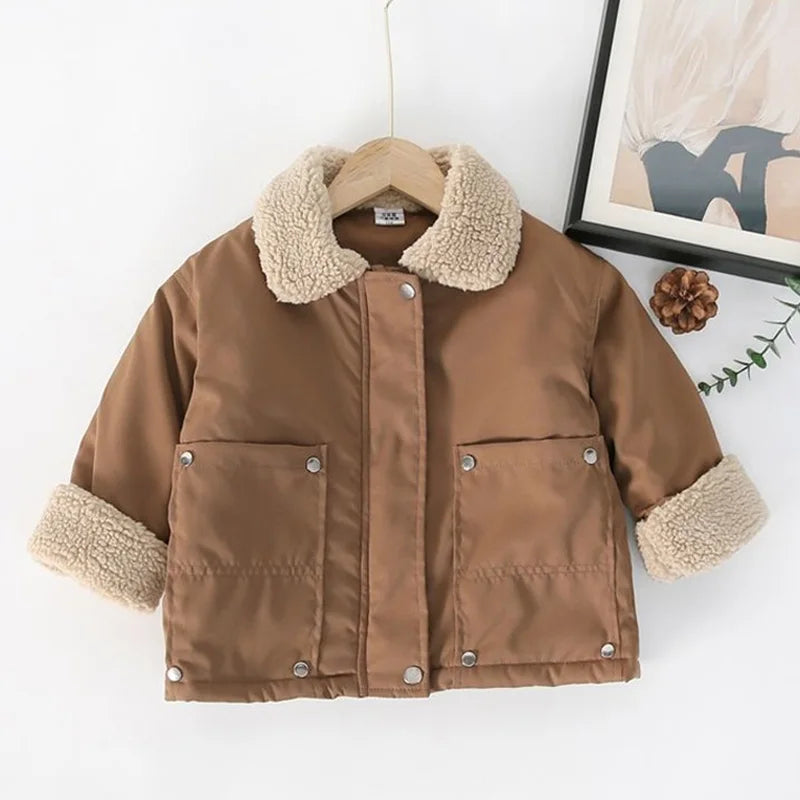 Boys Girls Warm Winter Coats Children Casual Padded Jacket Kids Solid Colour Fashion Outerwear Toddler Turndown Collar Clothing
