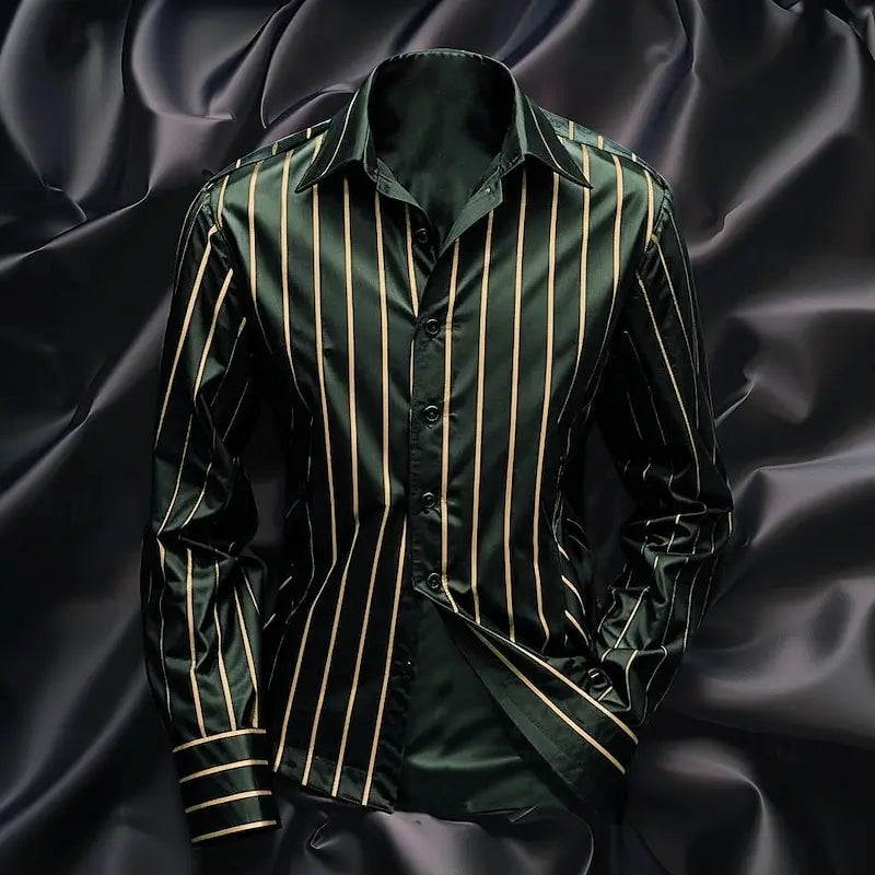 Men's striped shirt fashionable casual outdoor long sleeved lapel button soft and comfortable material new style