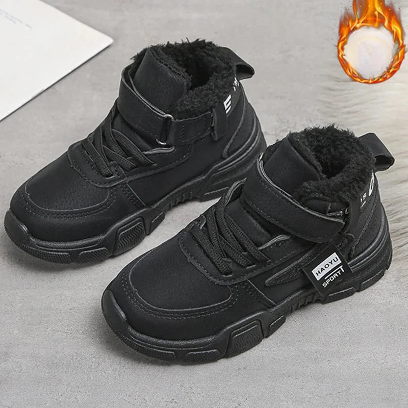 2025 Winter New Children's Boots Boys Plus Cashmere Thicken Warm Snow Boots Girls Fashion Non-slip Outdoor Boots Student Shoes
