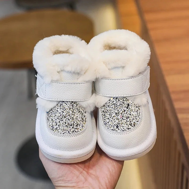 Children Winter Shoes for Baby Girls Snow Boots Infant Toddler Shoes Genuine Leather Soft-soled Anti slip Kids Plush Boots