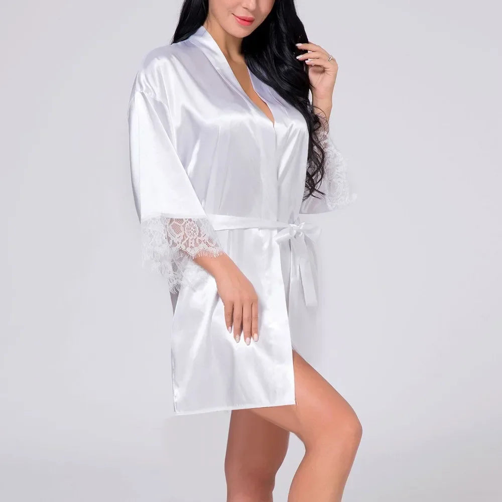 Fabric Women Sleepwear Pajamas High Quality Practical Women Sleepwear Belt Bride Dressing Kimono Lace Ladies Fashion