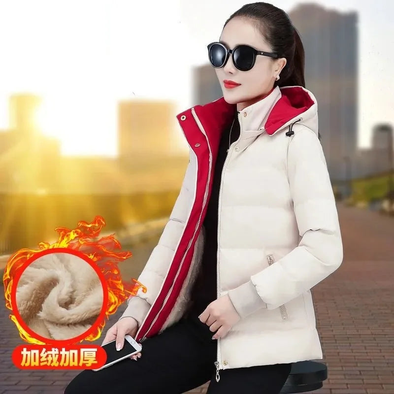 Women Winter Jacket 2025 New Velvet Cotton Padded Jacket Female Detachable Hooded Parkas Warm Cotton Coat Short Jacket Outerwear