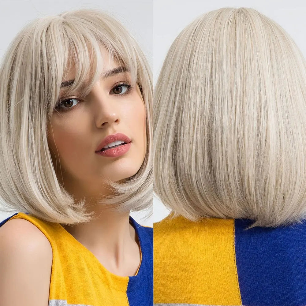 Short Pixie Cut Synthetic Wigs For Women Brown Mixed Blonde Wigs With Bangs Natural Looking Daily Use Hair Heat Resistant Fiber