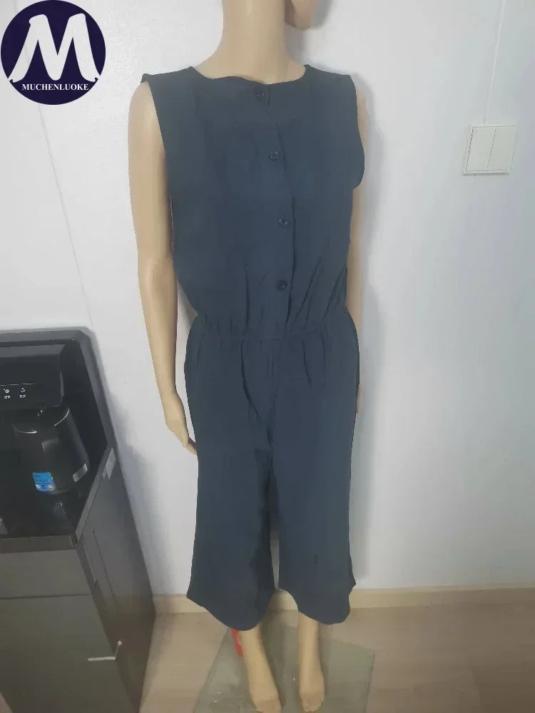 Jumpsuits for Women 2025 Summer Solid Sleeveless Long Jumpsuit Fashion Casual High Waisted Loose Wide Leg Pants Women's Clothing
