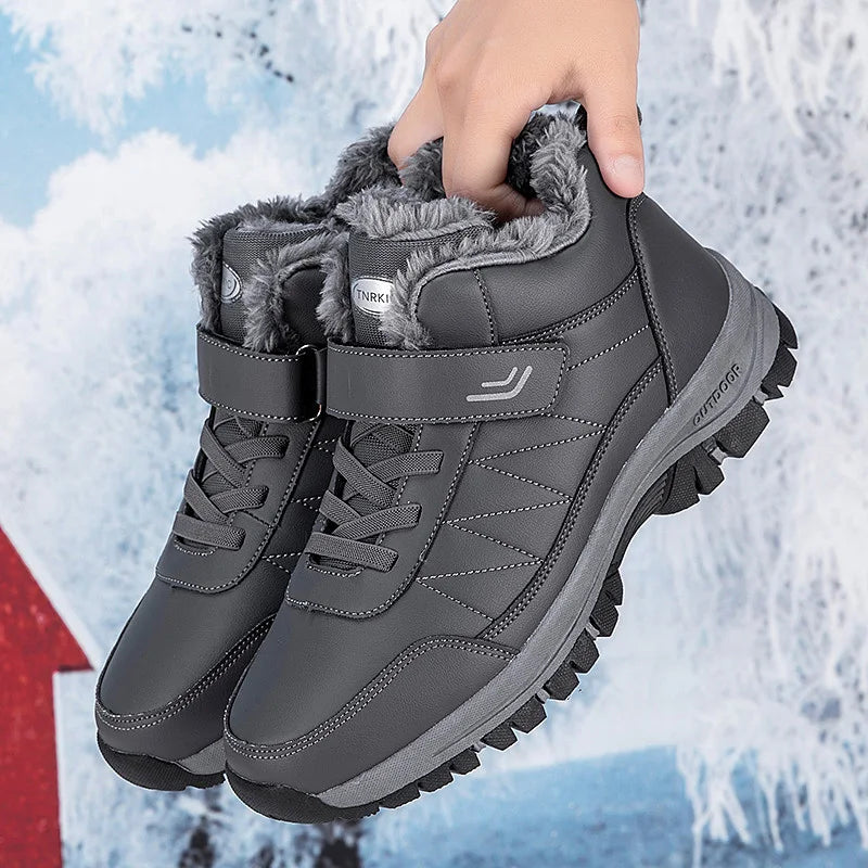 Winter Boots for Men New Waterproof PU Leather Warm Snow Ankle Boots Outdoor Warm plush Non-slip Work High-top Casual Shoes