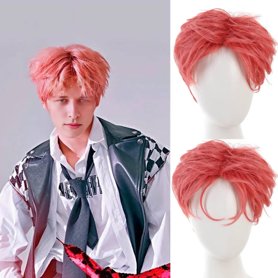 Synthetic wigs for men broken cap 10cm short straight hair slightly curly blonde color wig ponytail cosplay Christmas gifts