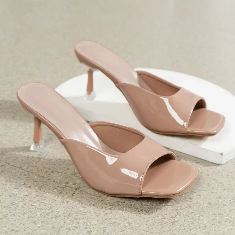 Shoes Female Hot Sale Summer Solid Women's Slippers Square Toe Open Toe Sexy Dress Party Elegant High Heels Women Slippers