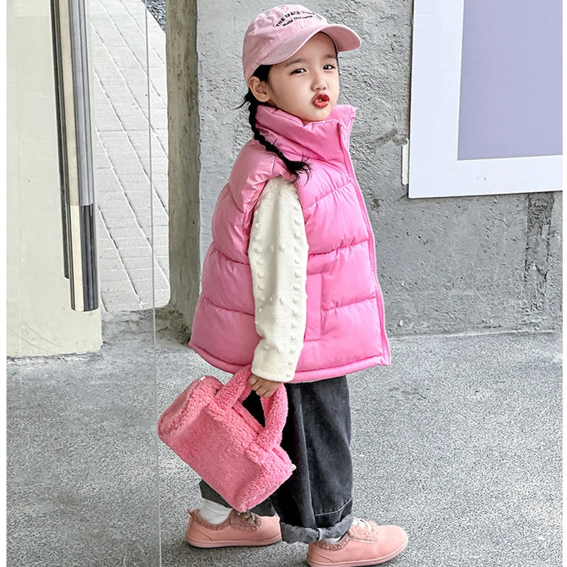 2-14 Years Winter Keep Warm Girls Vest Solid Color Thick Wastcoat For Kids Casual Children Birthday Present Down Coat