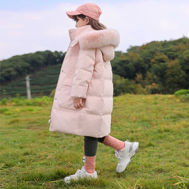 Winter warm Down jacket kids toddler girl clothes Girls LONG clothing Thicken Parka Hooded Outerwear Coats Children snow suit