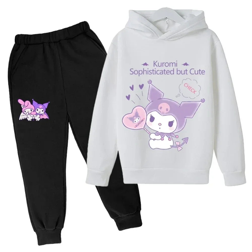 Hello Kitty Casual Funny Children's Tracksuit Boys Kuromi Kids Hoodies Long Pant 2Pcs Sets Baby Girls Kids Suits Sport Tracksuit