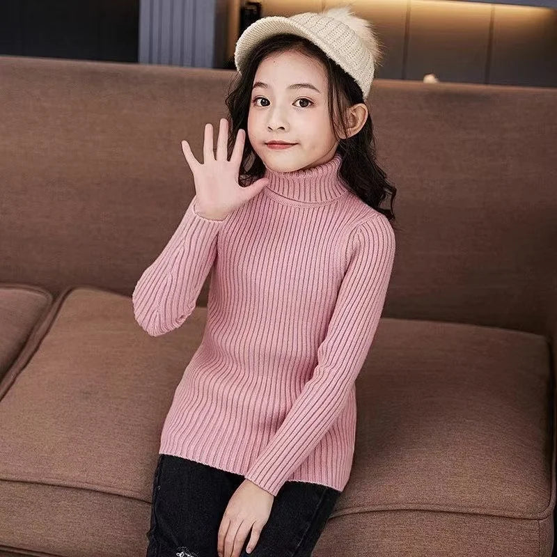 Autumn Winter Turtleneck Knitted Pullover Sweaters for Kids Girls Boys Bottom Knitwear 1-10Yrs Children's Clothes