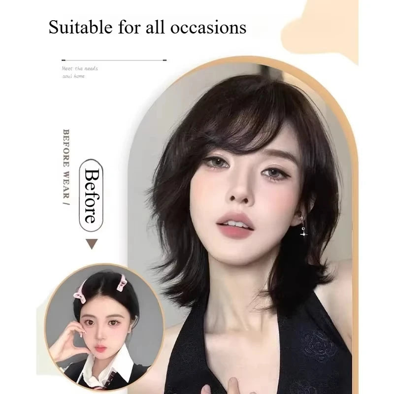 Wig Female Short Hair Natural Age Reduction Hair Tail Flanged Air Bangs Short Cosplay Wigs Synthetic Heat-resistant Fiber Wigs