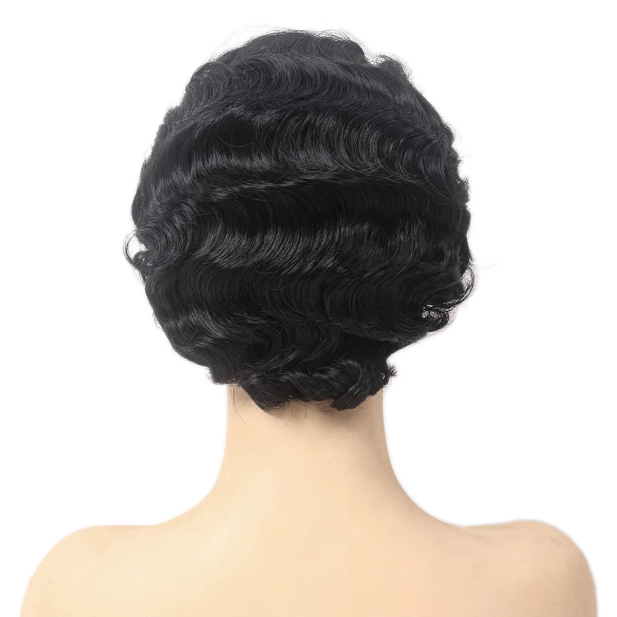 REEWES Short Curly Finger Wave Wigs With Oblique Bangs 1920s Retro Wavy Cosplay Costume Wig Classy Vintage Wavy Style For Women