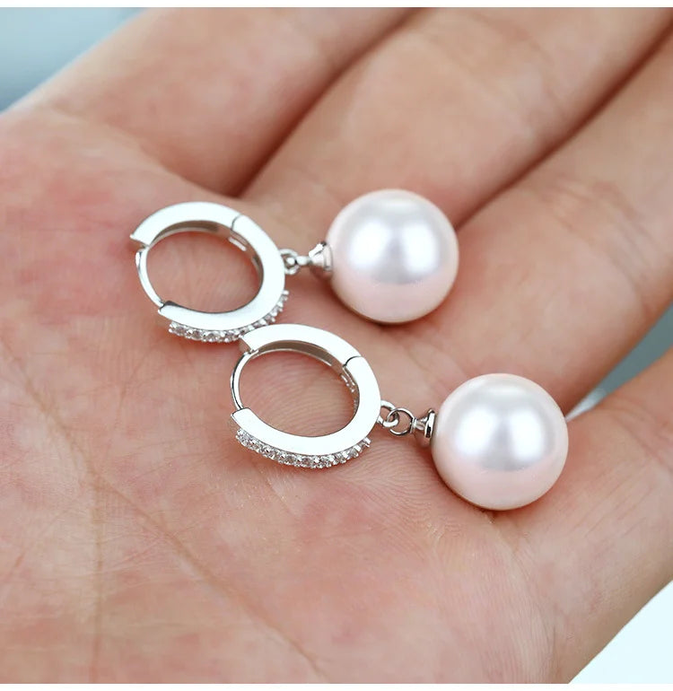 JewelryTop Freshwater Pearl 925 Sterling Silver Earrings Crystal Jewelry for Wemon Wedding Gift Party Classic
